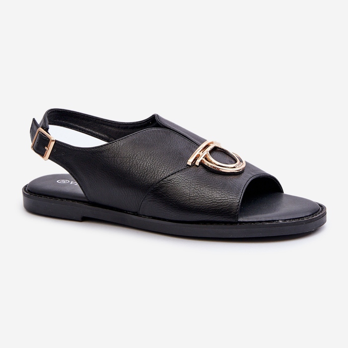 Sandálias rasteiras femininas com decoração dourada Vinceza 17319 pretas preto 1