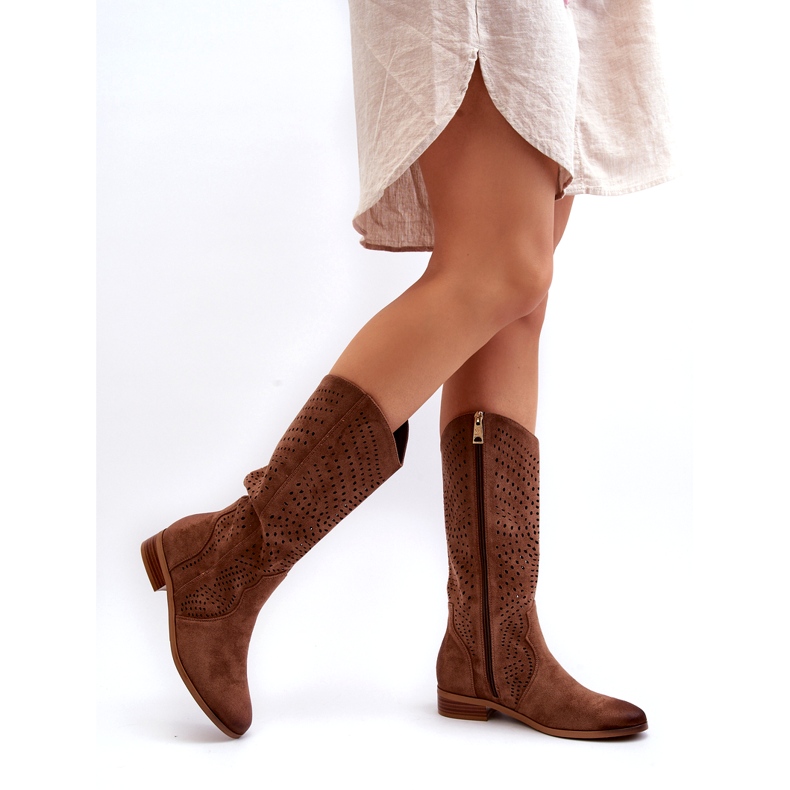 Vinceza Botas de cano médio perfuradas marrom Kleorelia castanho 4