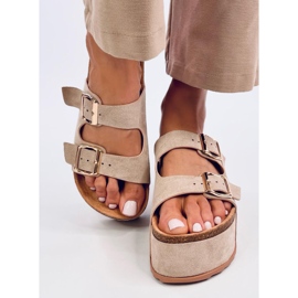 Chinelos plataforma de cortiça Galzai Khaki bege 1