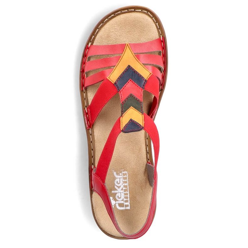 Sandálias femininas confortáveis ​​com elásticos, vermelhas, Rieker 60804-33 vermelho 1