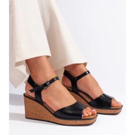 Sandálias femininas pretas de cunha Sergio Leone preto 1