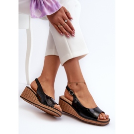 Sandálias femininas de cunha envernizada Sergio Leone SK301 pretas preto 1