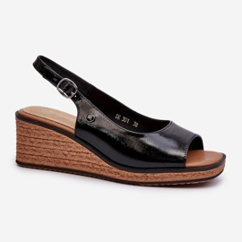 Sandálias femininas de cunha envernizada Sergio Leone SK301 pretas preto 2