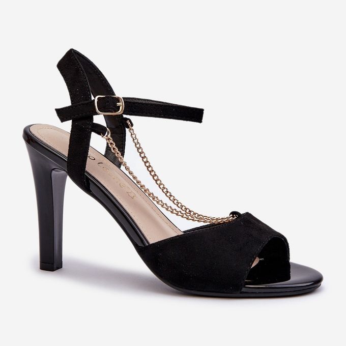 Sandálias femininas de salto alto camurça ecológica com corrente Sergio Leone SK925 pretas preto 2