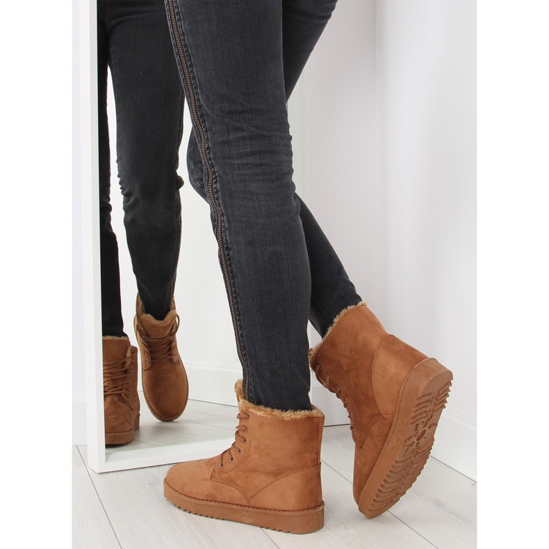 Botas de neve de mulher castanhas com atacadores camel castanho 2