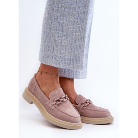 S.Barski Mocassins femininos de camurça com salto plano e decoração D&A TW101 rosa sujo 2 S.Barski Mocassins femininos de camurça com salto plano e decoração D&A TW101 rosa sujo 2