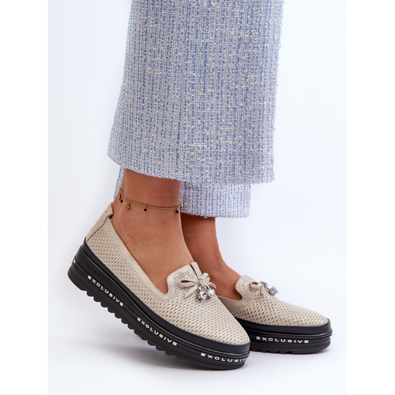 Mocassins femininos de couro brilhante na plataforma S.Barski LR400 dourado 2