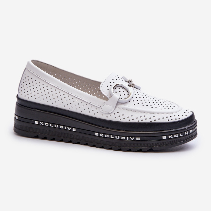 Mocassins femininos de couro na plataforma com decoração S.Barski LR750 Branco 1