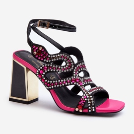 S.Barski Sandálias femininas decoradas com salto alto D&amp;A CR952 pretas preto 2