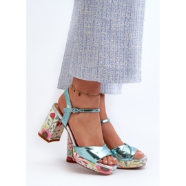 S.Barski Sandálias Florais Femininas de Salto Alto D&amp;A CR980 Azul 2