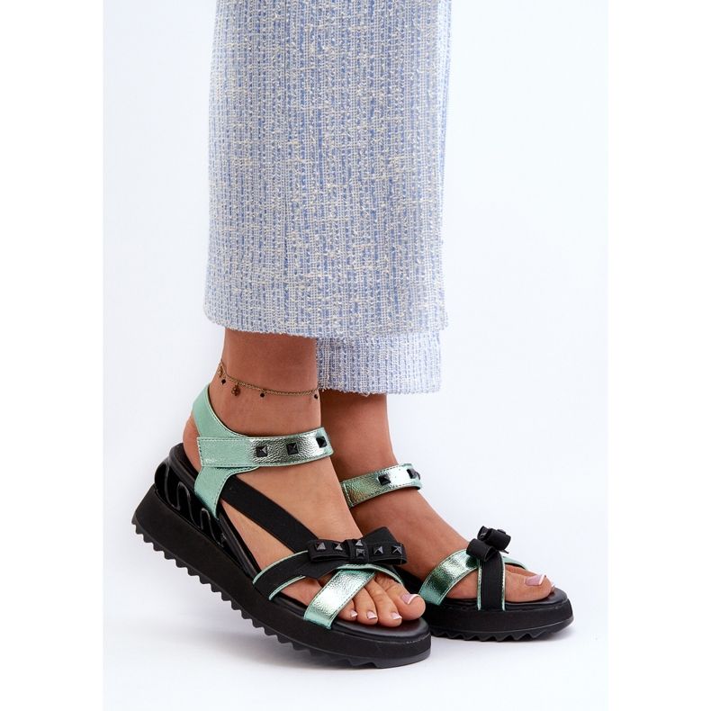 S.Barski Sandálias Femininas Com Laço D&amp;A CR956 Verde 2