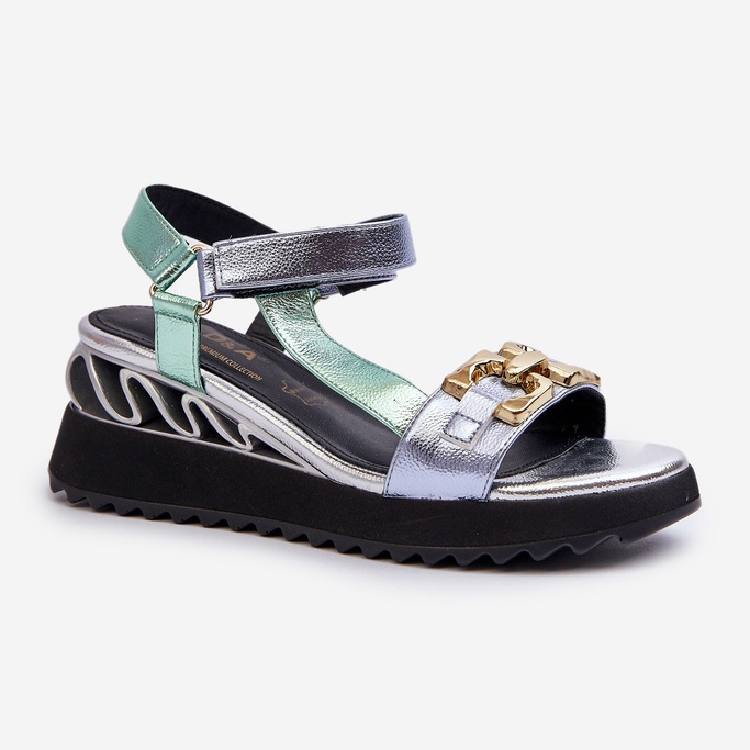 S.Barski Sandálias femininas de cunha D&amp;A CR954 verdes 1