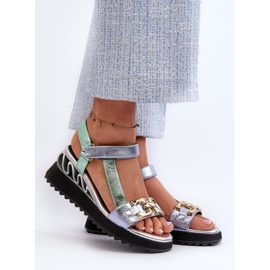 S.Barski Sandálias femininas de cunha D&amp;A CR954 verdes 2