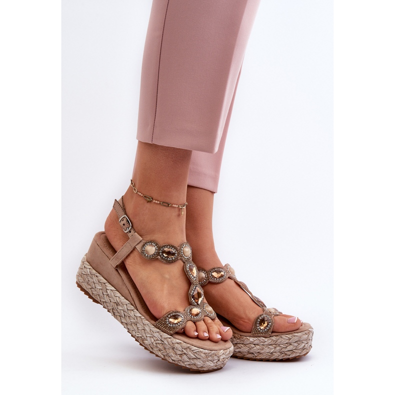 Sandálias femininas de cunha com trança S.Barski MY291 bege 2
