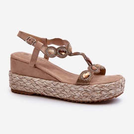 Sandálias femininas de cunha com trança S.Barski MY291 bege 1