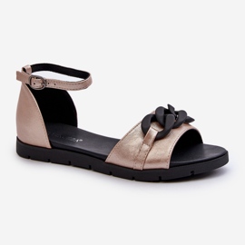 Sandálias Rasteiras Femininas com Corrente Vinceza 17320 Ouro dourado 1