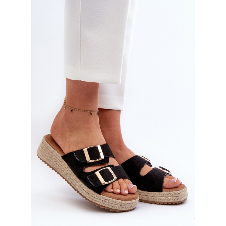 Chinelos femininos com camurça ecológica trançada preta Zaloemi preto 2