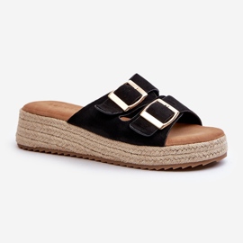 Chinelos femininos com camurça ecológica trançada preta Zaloemi preto 1