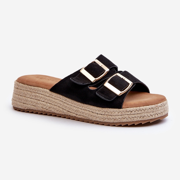 Chinelos femininos com camurça ecológica trançada preta Zaloemi preto 1