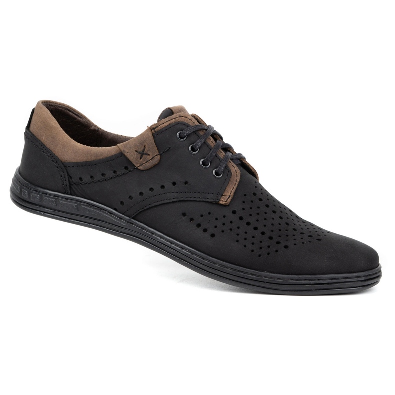 Polbut Sapatos de couro masculinos 402 verão preto com marrom 1