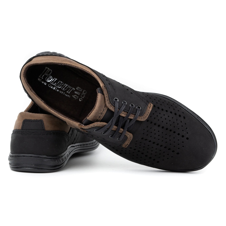 Polbut Sapatos de couro masculinos 402 verão preto com marrom 4