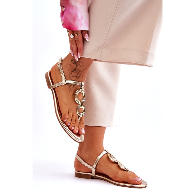 Sandálias japonesas de grama plana dourado 3