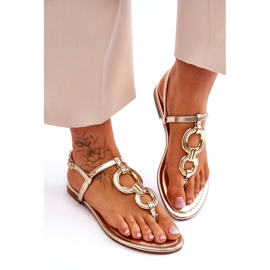 Sandálias japonesas de grama plana dourado 4