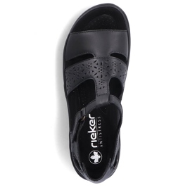 Sandálias femininas confortáveis ​​de couro com velcro, pretas Rieker 64865-01 preto 2