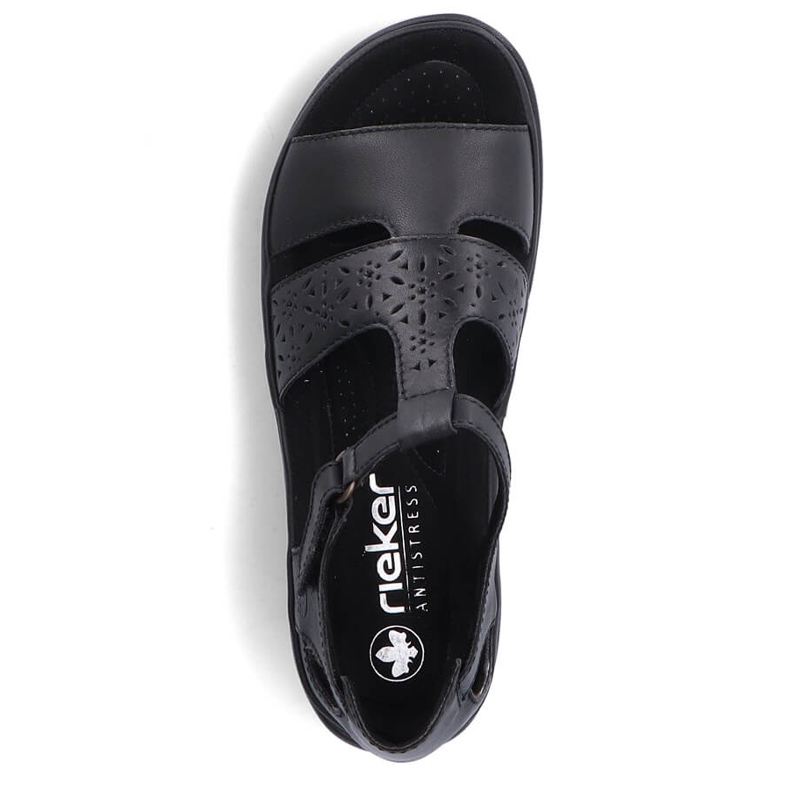 Sandálias femininas confortáveis ​​de couro com velcro, pretas Rieker 64865-01 preto 2