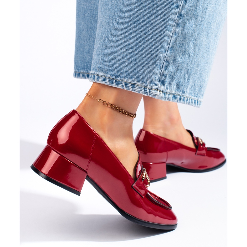 Sergio Leone Mocassins femininos vermelhos envernizados 2