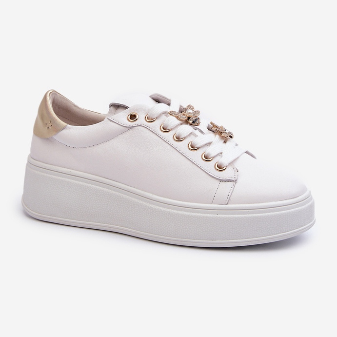 S.Barski Tênis feminino de couro na plataforma com alfinetes D&amp;A SN67 branco 1
