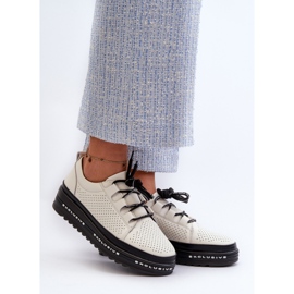 Sapatos femininos de couro na plataforma S.Barski LR769A Bege 2