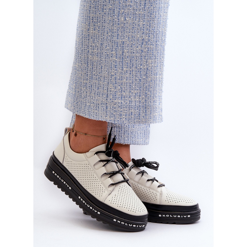 Sapatos femininos de couro na plataforma S.Barski LR769A Bege 2