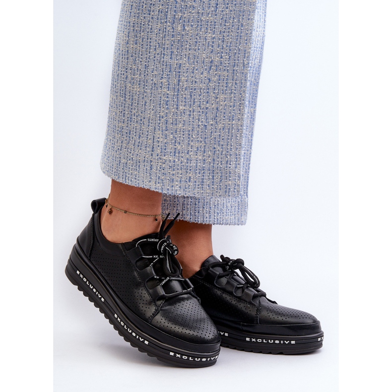 Sapatos femininos de couro na plataforma S.Barski LR769A pretos 2