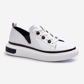 S.Barski Tênis feminino de couro envernizado D&amp;A LR535 branco 1