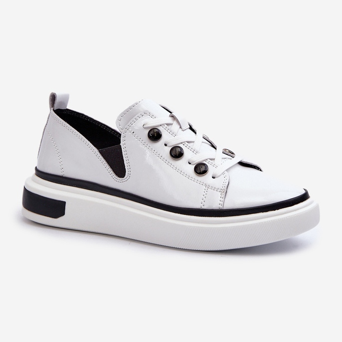 S.Barski Tênis feminino de couro envernizado D&amp;A LR535 branco 1