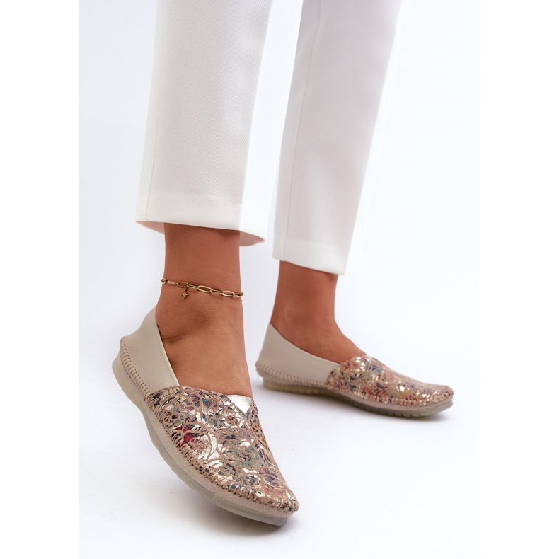 Bailarinas de couro feminino Maciejka 1930B-04 bege 2