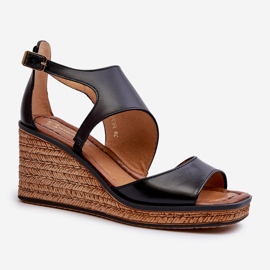 Sandálias femininas de couro com cunha Maciejka 06657-01 pretas preto 2