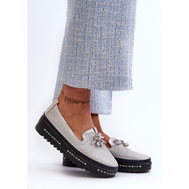 Mocassins de couro feminino brilhante na plataforma S.Barski LR400 prata 2