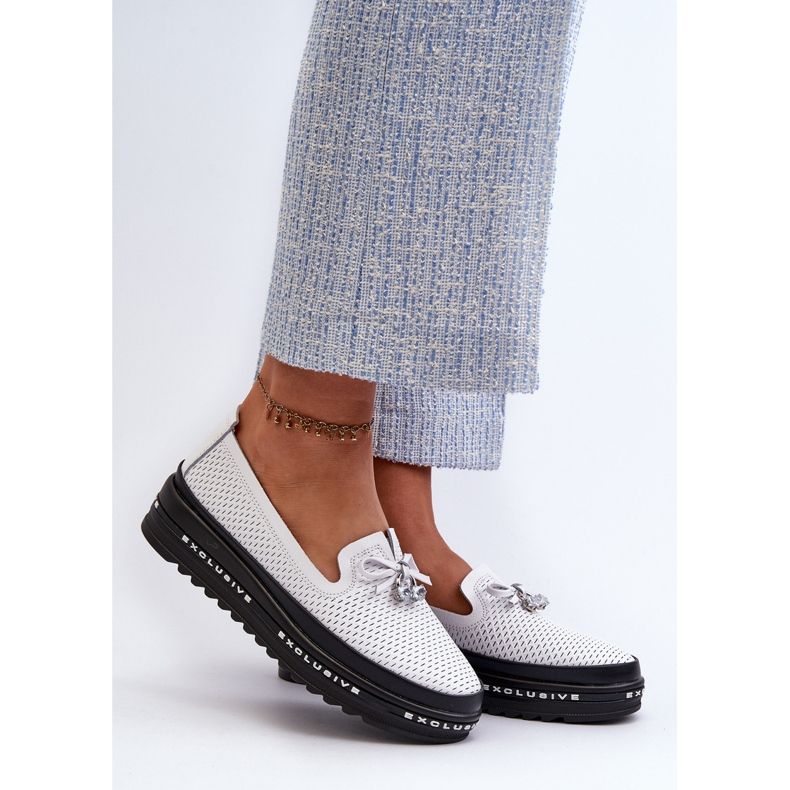 Mocassins femininos de couro na plataforma S.Barski LR400, branco 2