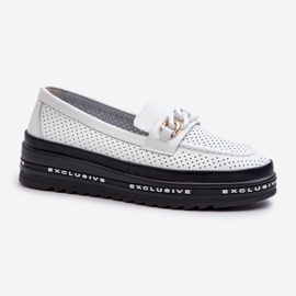 Mocassins femininos de couro em plataforma com corrente S.Barski LR618 Branco 1