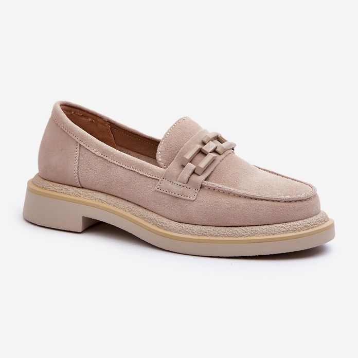 S.Barski Mocassins de camurça de grama plana com decoração D&A TW101 J.Beżowe bege 2 S.Barski Mocassins de camurça de grama plana com decoração D&A TW101 J.Beżowe bege 2