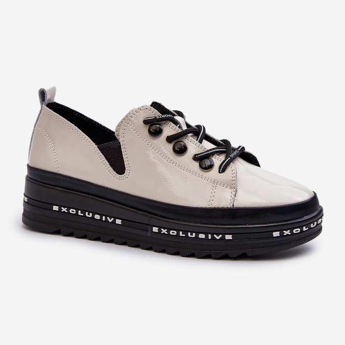 Sapatos femininos com cadarço em plataforma de couro natural S.Barski LR620 bege 1