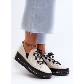 Sapatos femininos com cadarço em plataforma de couro natural S.Barski LR620 bege 2