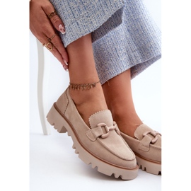 S.Barski Mocassins femininos em camurça com decoração D&amp;A TW117 bege 1