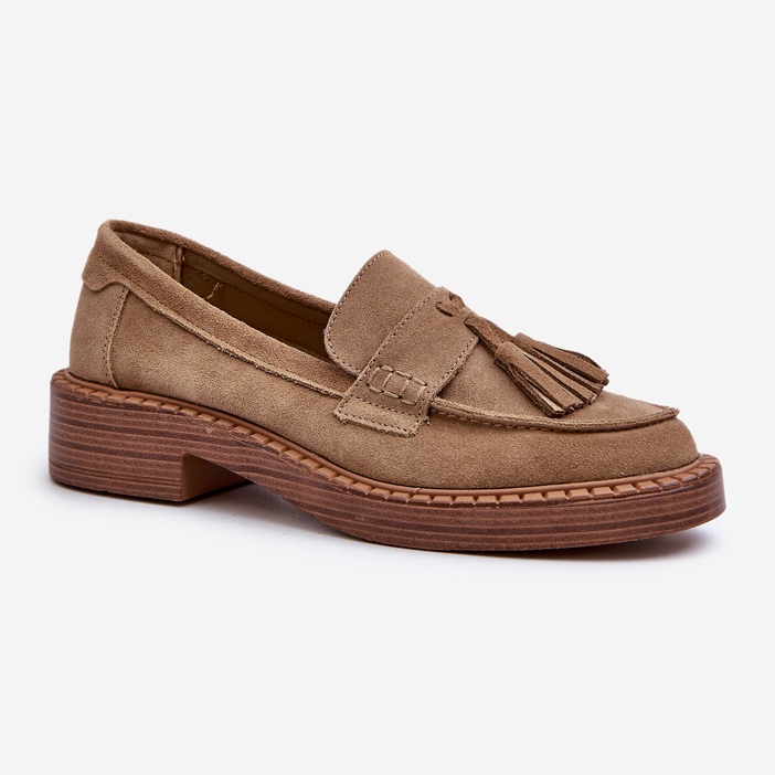 S.Barski Mocassins femininos de camurça com franjas D&A TW107 castanho 1 S.Barski Mocassins femininos de camurça com franjas D&A TW107 castanho 1