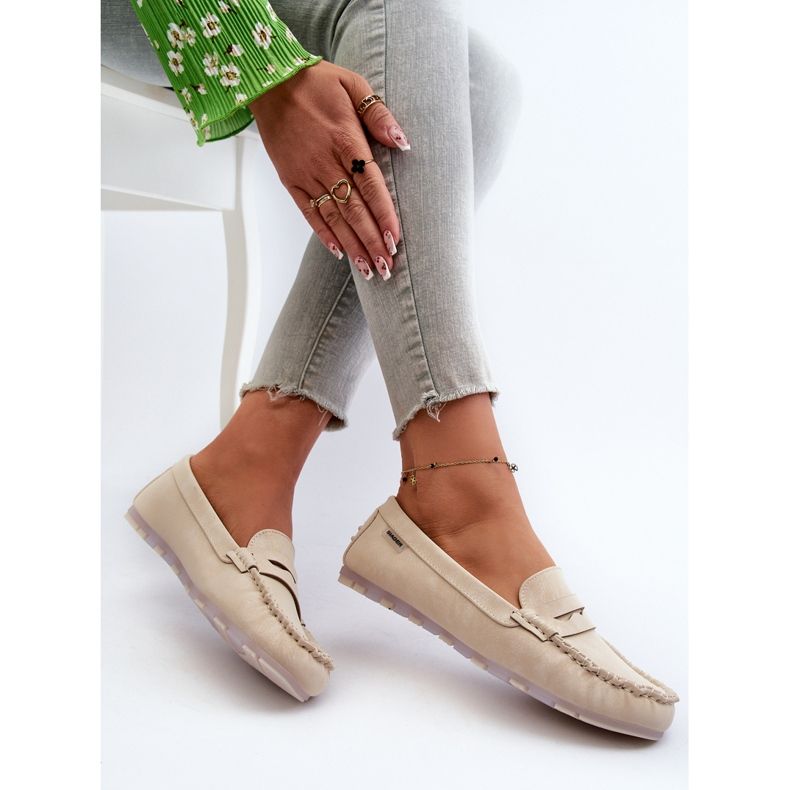 Mocassins femininos de couro ecológico, Celoria bege claro 1