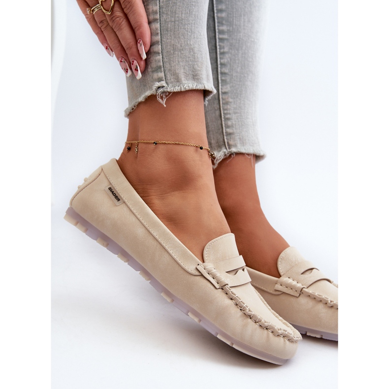 Mocassins femininos de couro ecológico, Celoria bege claro 2