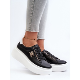 Tênis feminino de couro com plataforma preto Pernalia preto 2