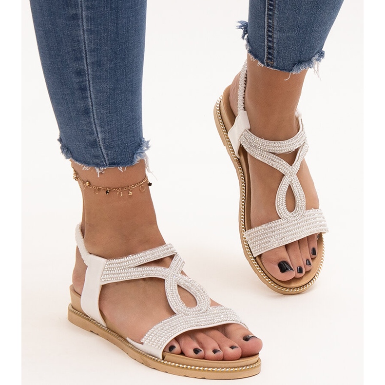 Sandálias brancas decoradas com zircões Detila branco 2